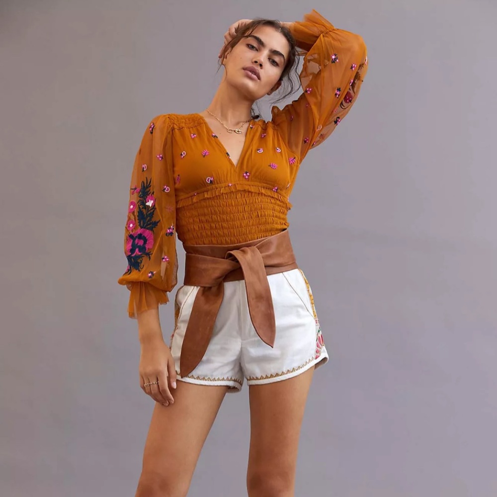 ANTHROPOLOGIE Smocked Tulle Blouse